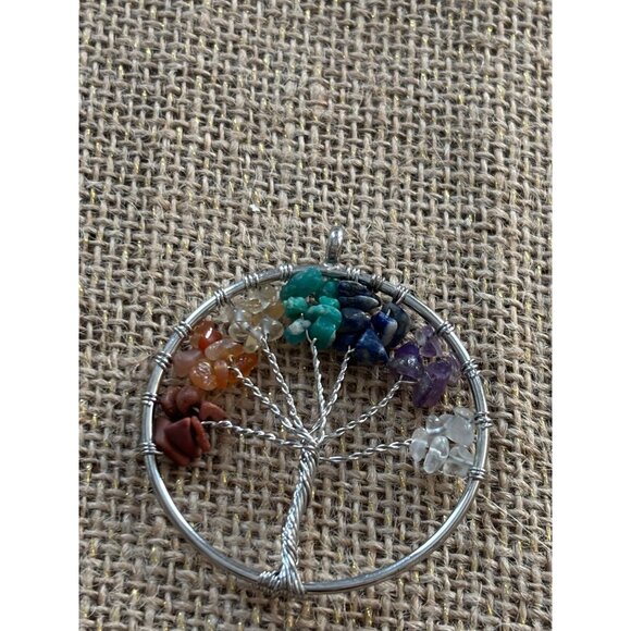 Tree Of Life Wire-Wrapped Pendant With Chakra Healing Gemstones - Picture 7 of 7